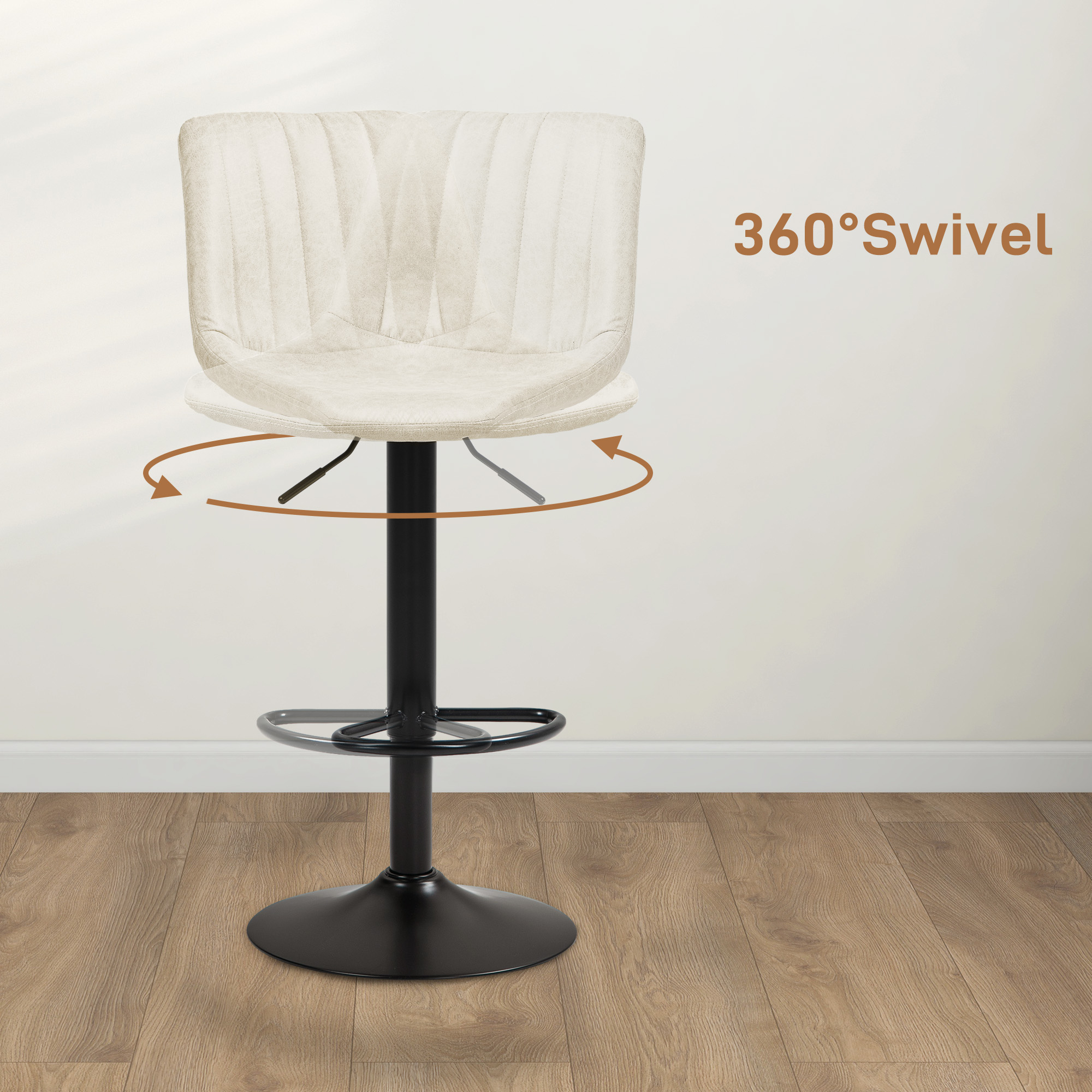 Counter Height Bar Stools Set of 2, Adjustable Height Bar Chairs with Swivel Seat, Leathaire Upholstery - Image 3