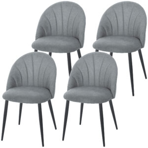 Modern Dining Chairs Set of 4, Upholstered Dining Room Chairs with Metal Legs, Shell Backrest, Padded Seat, Grey