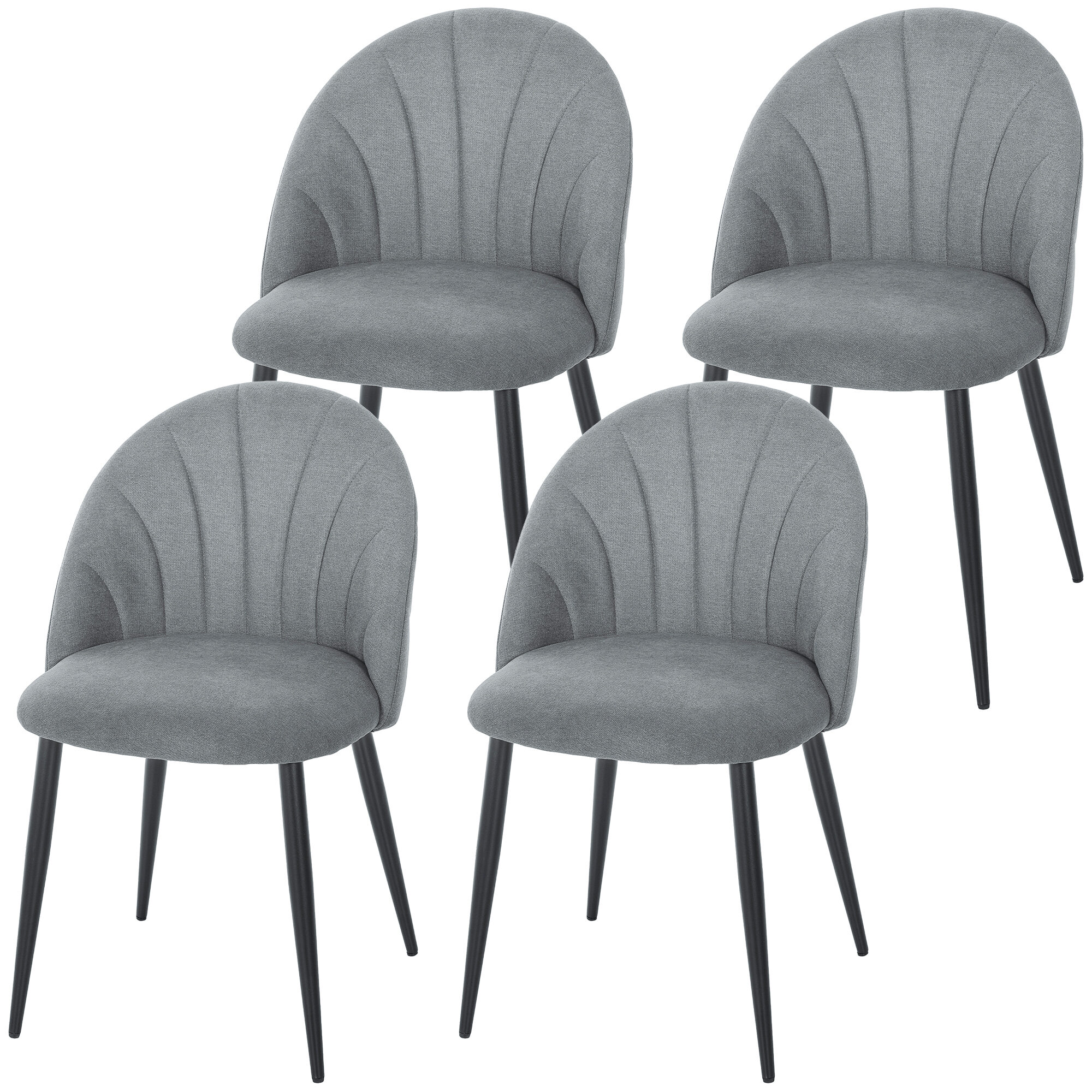 Modern Dining Chairs Set of 4, Upholstered Dining Room Chairs with Metal Legs, Shell Backrest, Padded Seat, Grey