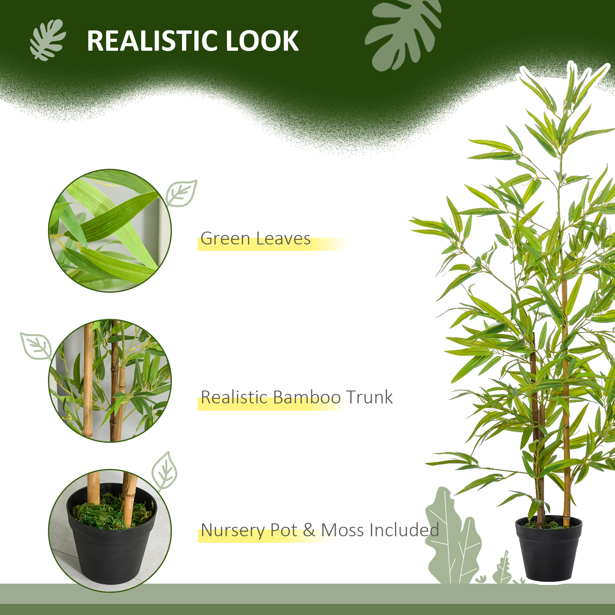 Artificial Bamboo Tree, 4ft Fake Tree with Realistic Leaf and Natural Trunk, Decorative Plant in Nursery - Image 3