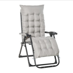 Reclining Zero Gravity Chair with Adjustable Backrest, Folding Garden Sun Lounger, Outdoor Recliner with Removable Cushion and Headrest, Light Grey