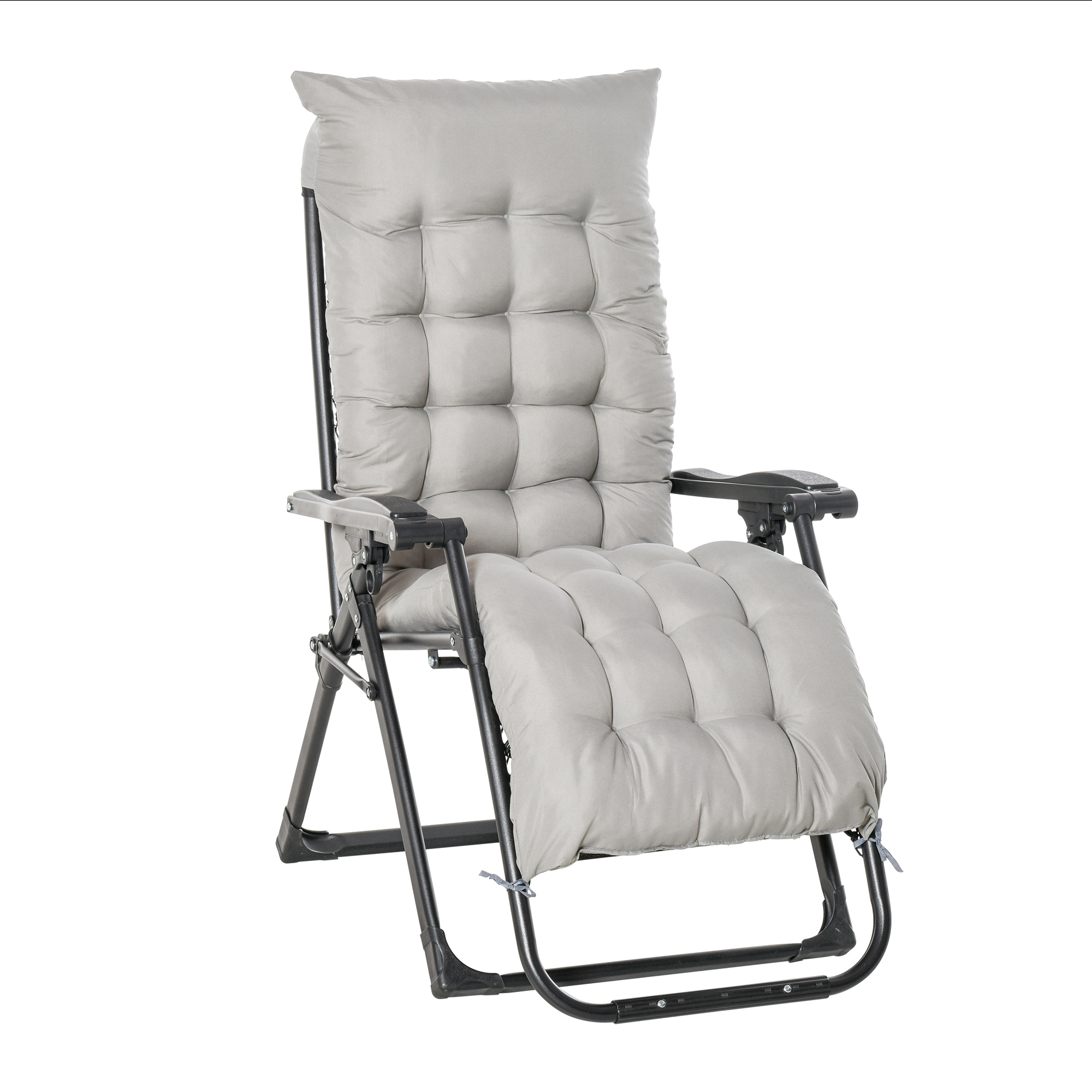 Reclining Zero Gravity Chair with Adjustable Backrest, Folding Garden Sun Lounger, Outdoor Recliner with Removable Cushion and Headrest, Light Grey