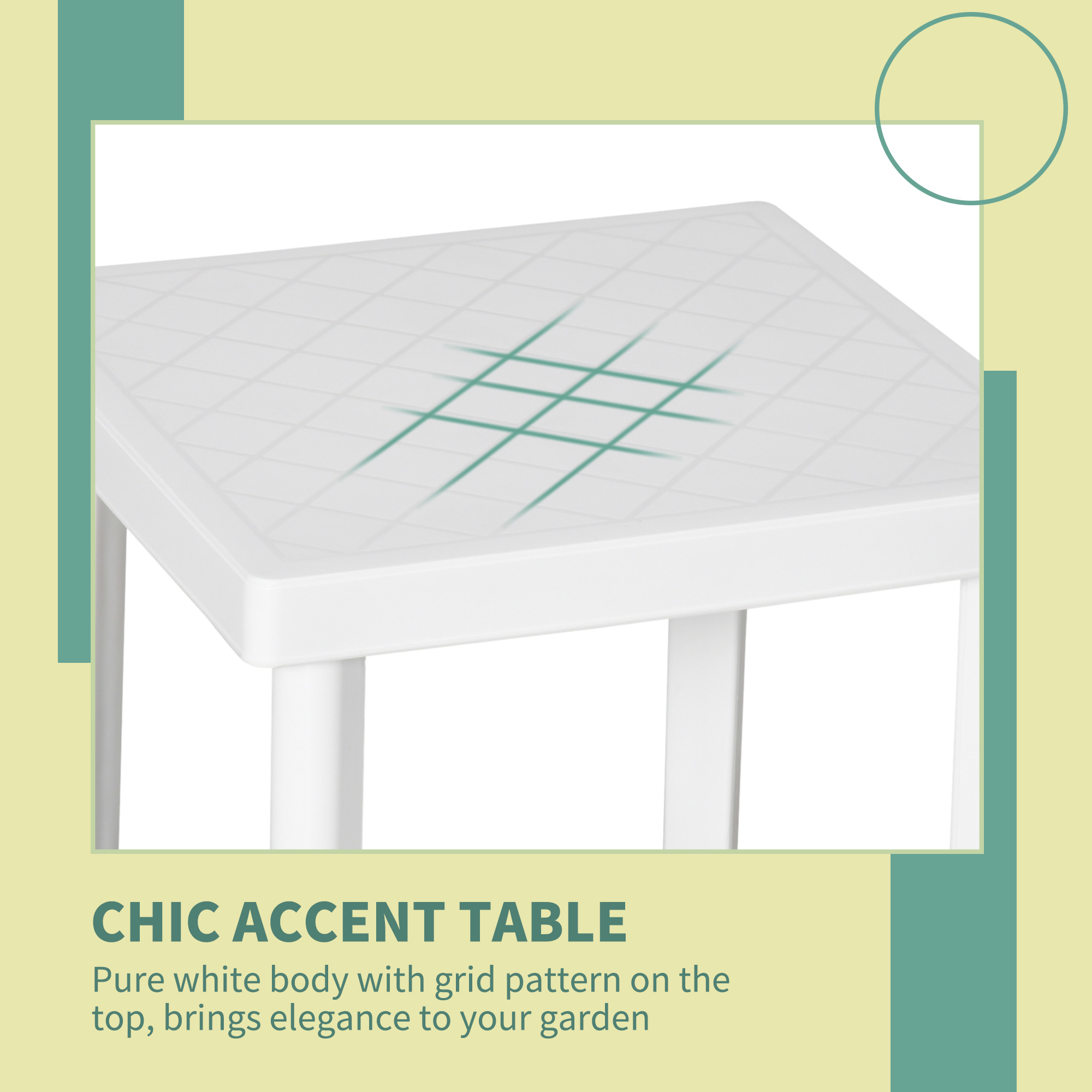 Garden Side Table, Plastic Outdoor Square Coffee Table for Drink, Snack, White - Image 2
