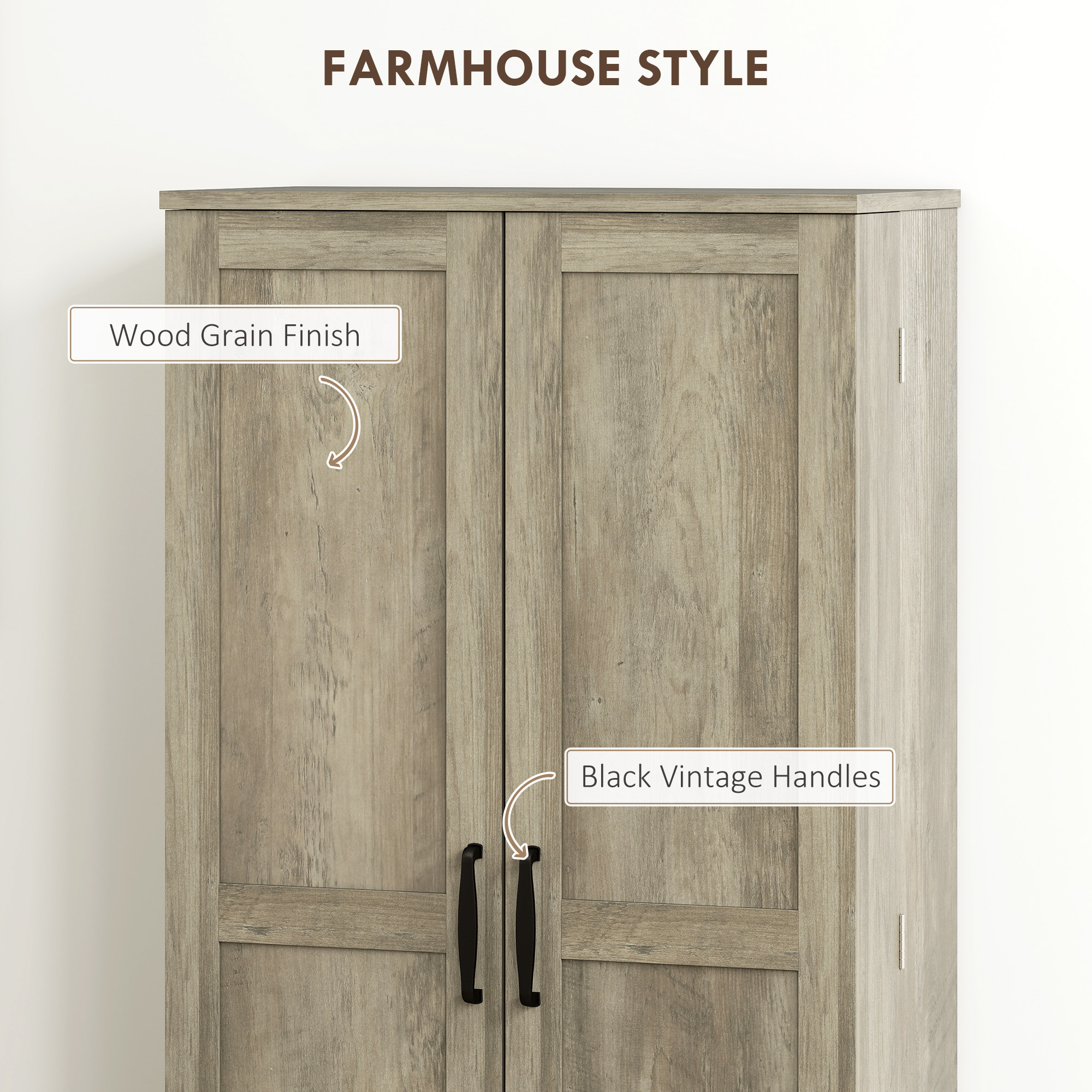 50" Pantry Storage Cabinet, Farmhouse Kitchen Pantry Cabinet with Doors, Adjustable Shelves, Distressed Grey - Image 2