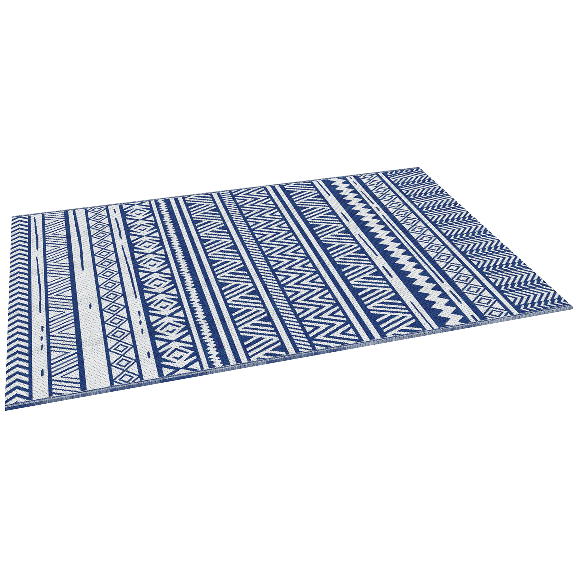 Reversible Outdoor Rug, Patio Floor Mat, 6' x 9' Plastic Rug for Backyard, Deck, Beach, Camping, Dark Blue and White