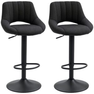Swivel Bar Stools Set of 2, Linen Upholstered Counter Height Barstools with Round Metal Base