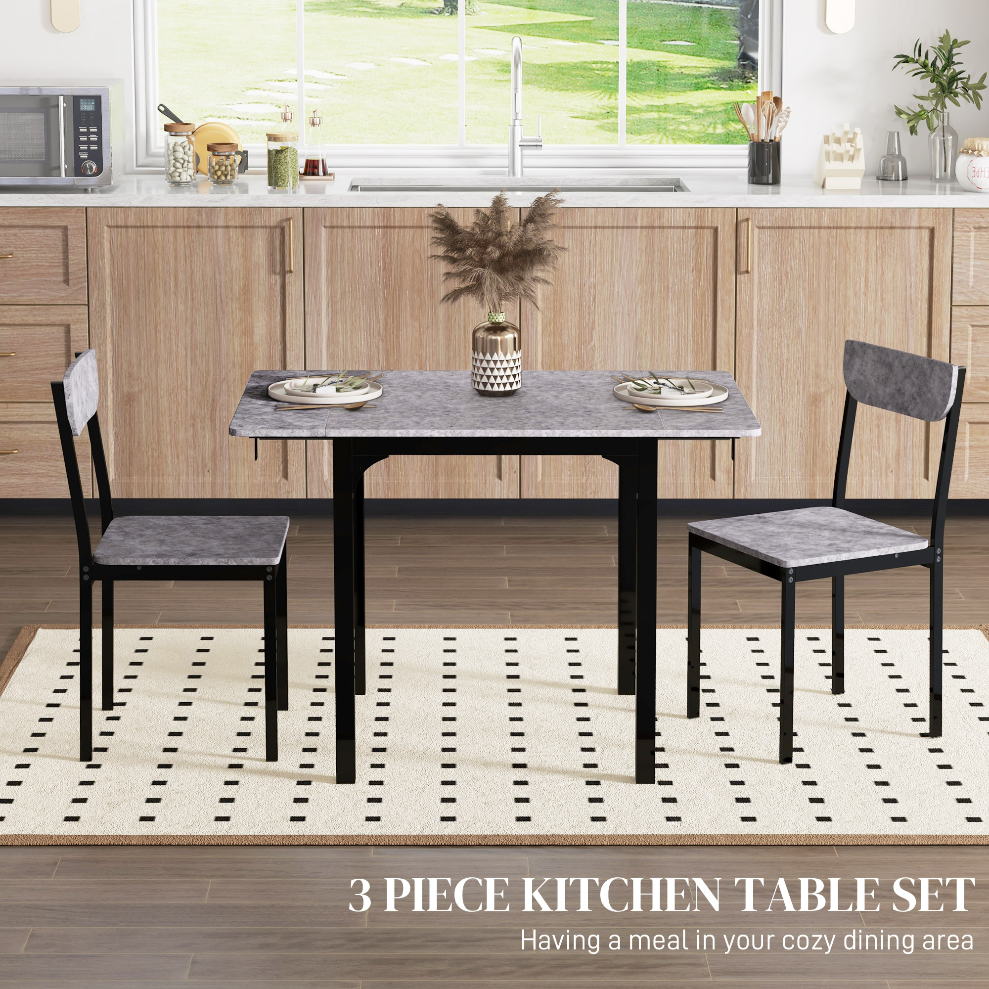 Foldable Dining Table Set for 2, Drop-Leaf Kitchen Table with 2 Chairs for Apartments, Studios, Natural Drop-leaf Dining Table Set Includes 2 Chairs - Image 2