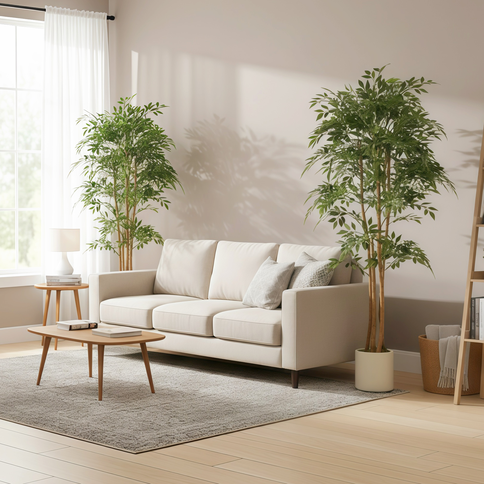 6FT Artificial Banyan Tree Set of 2, Fake Potted Tree with Solid Wood Trunk and Pot for Indoor - Image 6
