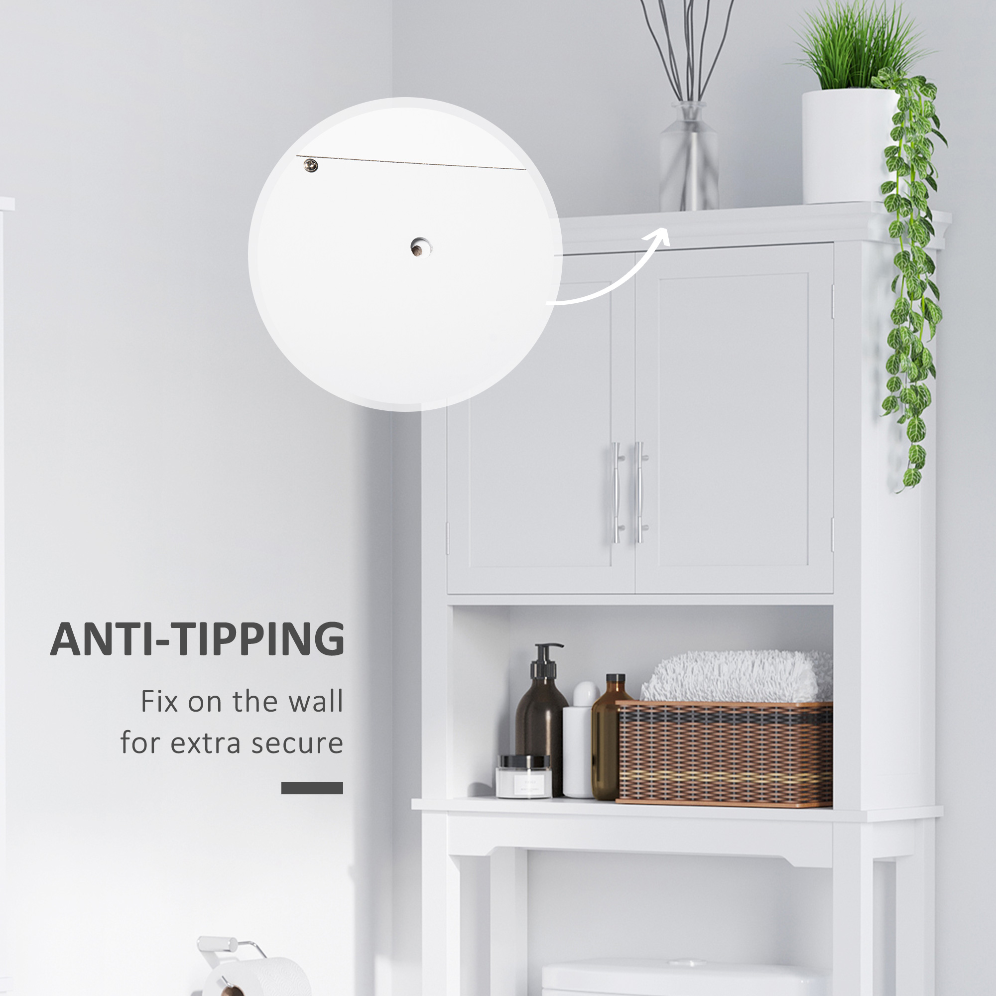 Over the Toilet Storage, Bathroom Cabinets Over Toilet, Cabinet Above Toilet with Doors and Shelves - Image 3