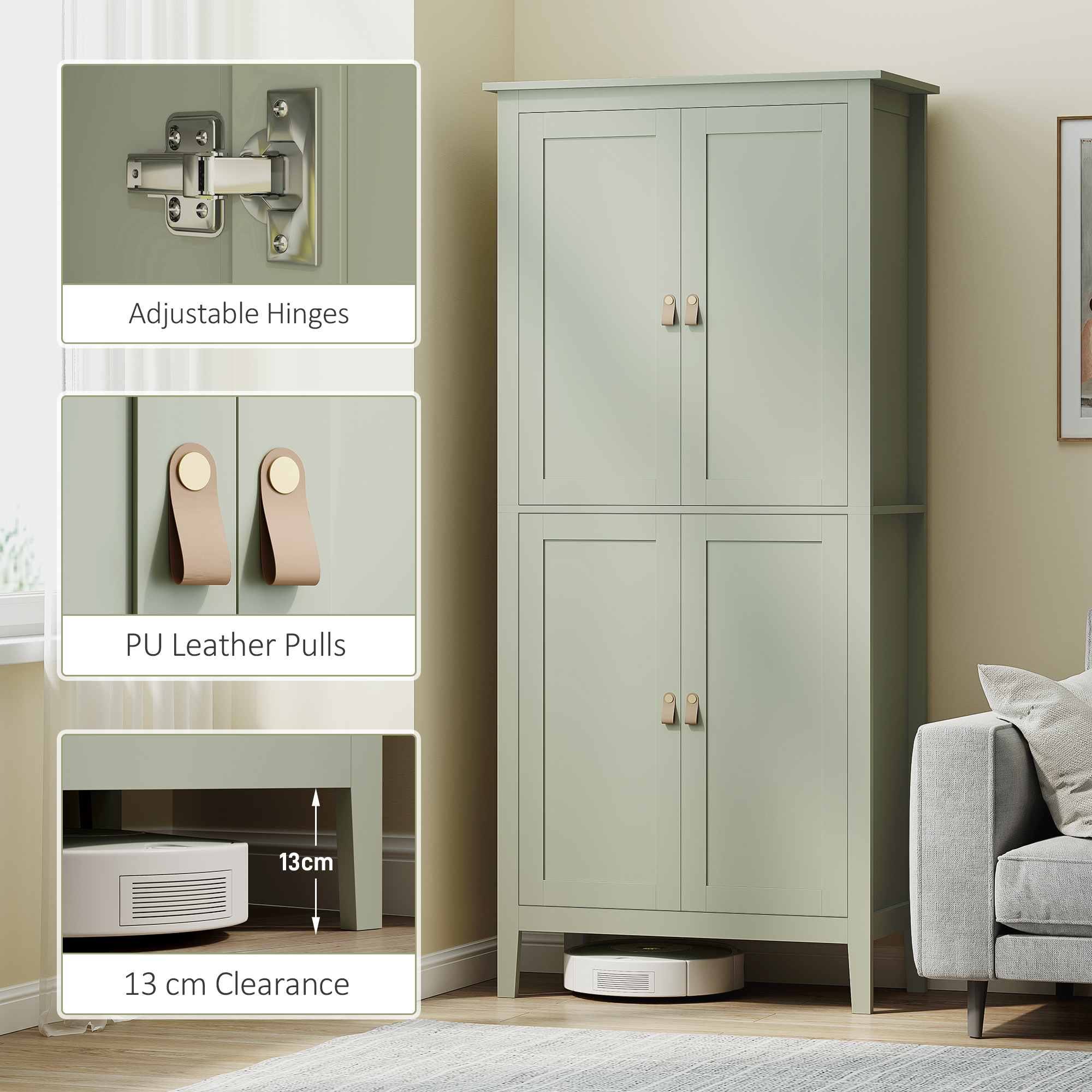 69.5" Tall Kitchen Pantry Storage Cabinet with Motion Sensor LED Light, Modern Kitchen Pantry Cabinet, Green - Image 6