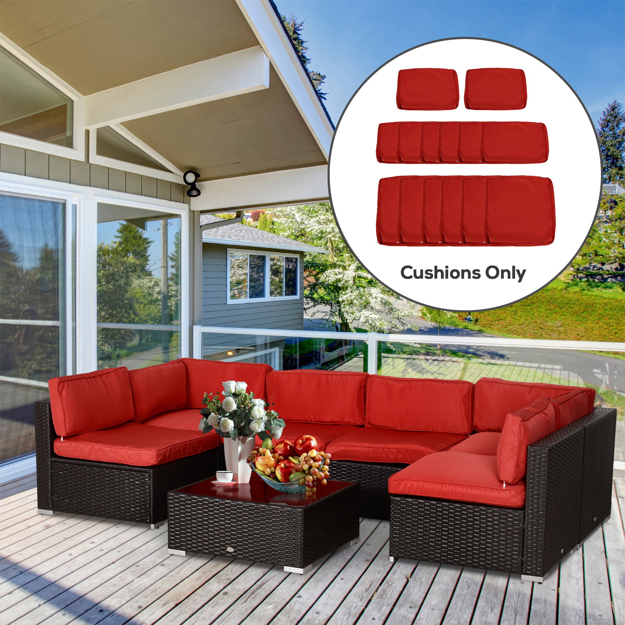Outdoor 14pc Patio Rattan Sofa Set Cushion Polyester Cover Replacement Set - No Cushion Included Red - Image 6
