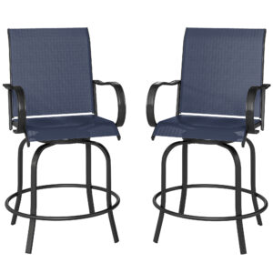 Outdoor Bar Stools Set of 2, 360° Swivel Bar Height Chairs, 26.8" x 29.5" x 48.4", Navy Blue