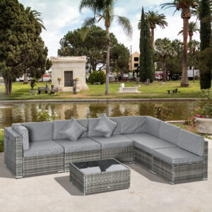 7 Pcs Garden Furniture Pe Rattan Wicker Sofa Sectional Grey