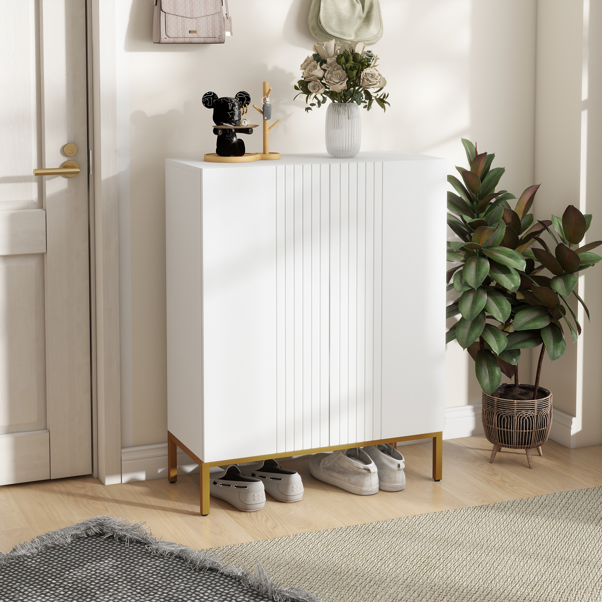 Shoe Storage Cabinet with Adjustable Shelves and Soft-Close Hinges, for 15-20 Pairs of Shoes, White - Image 6