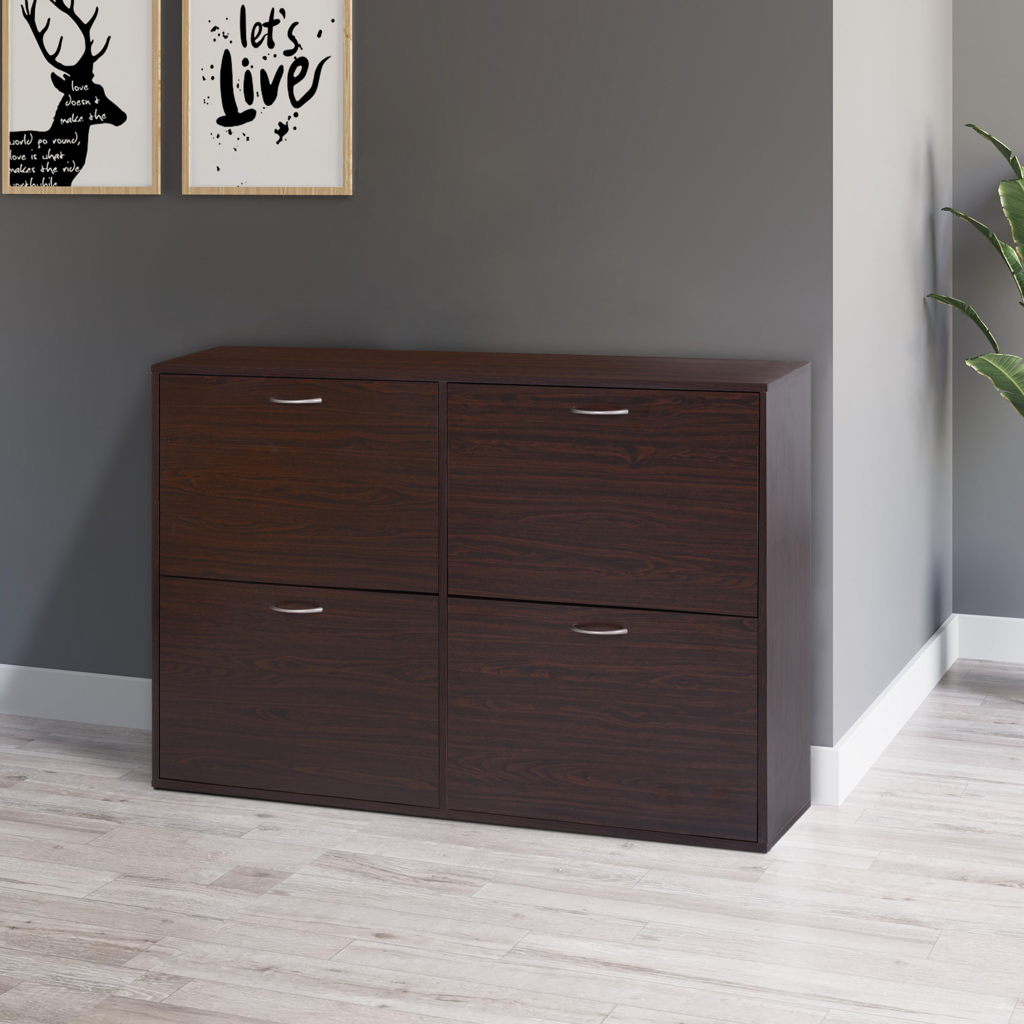 Flip Down Shoe Storage, Multi Cabinet, Wooden Shoe Rack, Entryway Shelf, 4 Drawer Organizer, Freestanding Unit, Brown - Image 6
