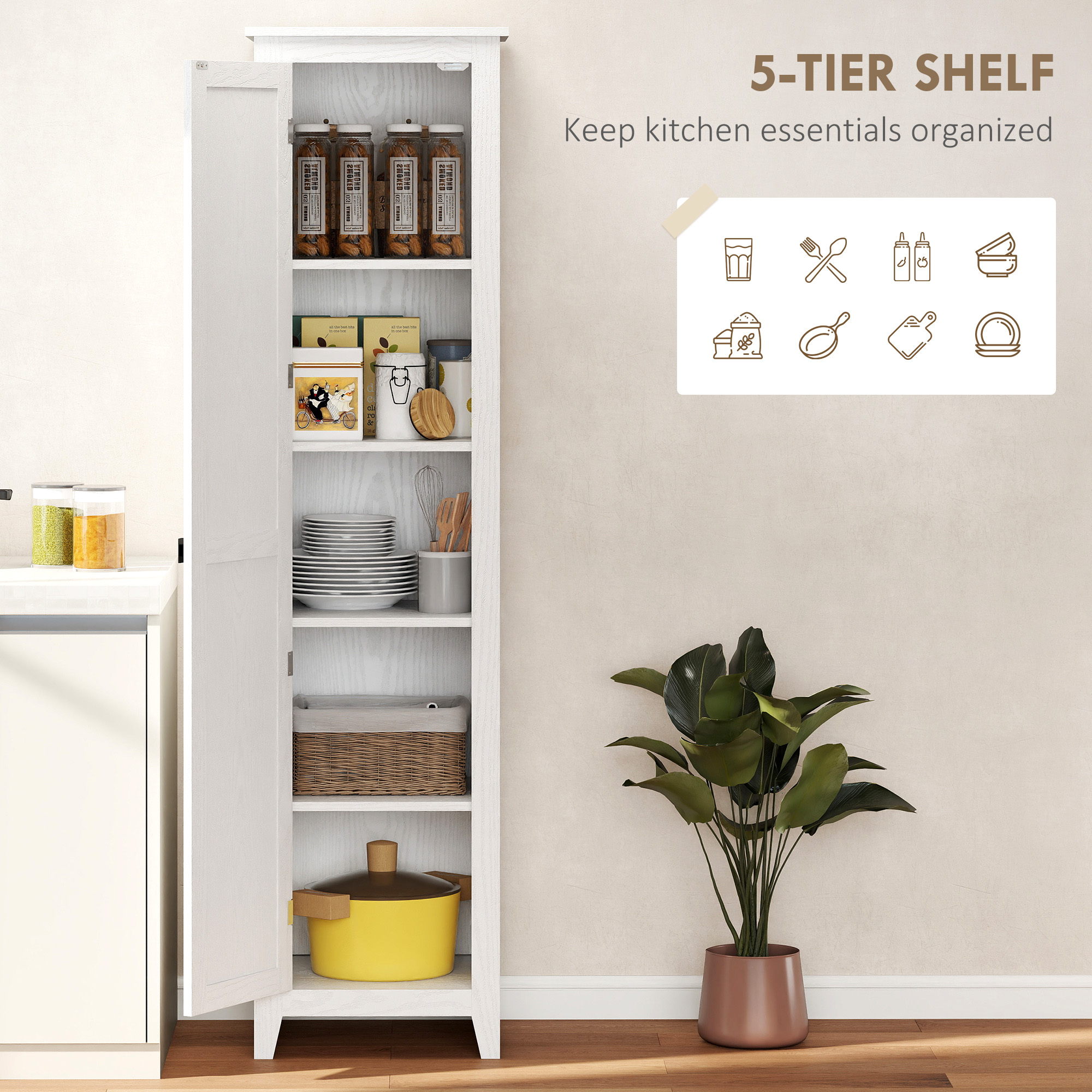 67" Farmhouse Kitchen Pantry Storage Cabinet with Barn Door, Kitchen Pantry Cabinet with Adjustable Shelves, White - Image 2