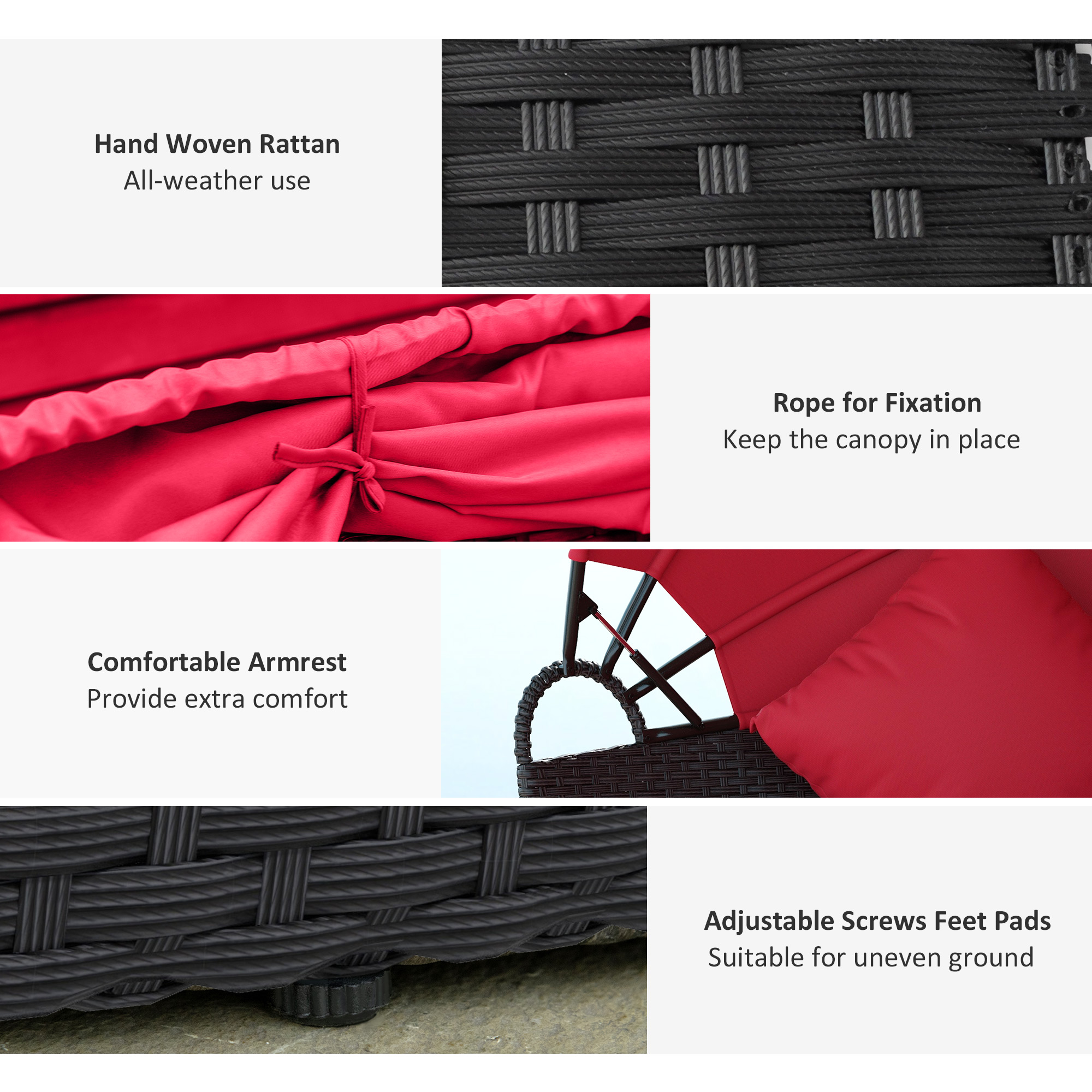 4-piece Round Sofa Bed, Outdoor Daybed with Retractable Canopy, PE Rattan Wicker Patio Lounge Chair - Image 2