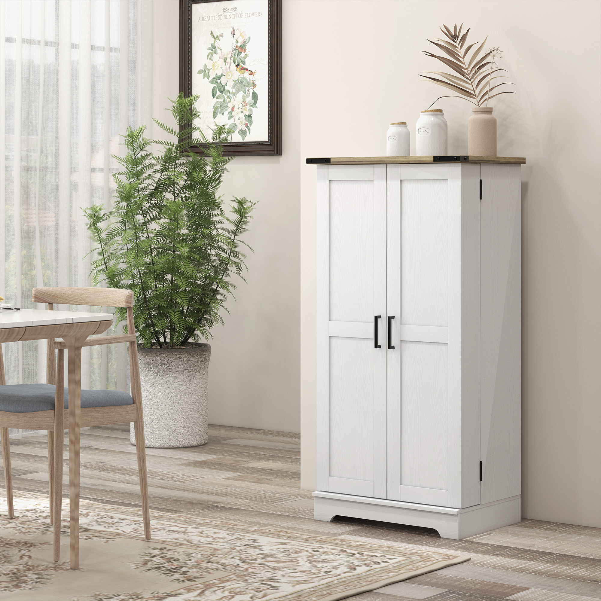 Farmhouse Kitchen Pantry Storage Cabinet, Kitchen Pantry Cabinet with Doors and Adjustable Shelves, Cream White - Image 6