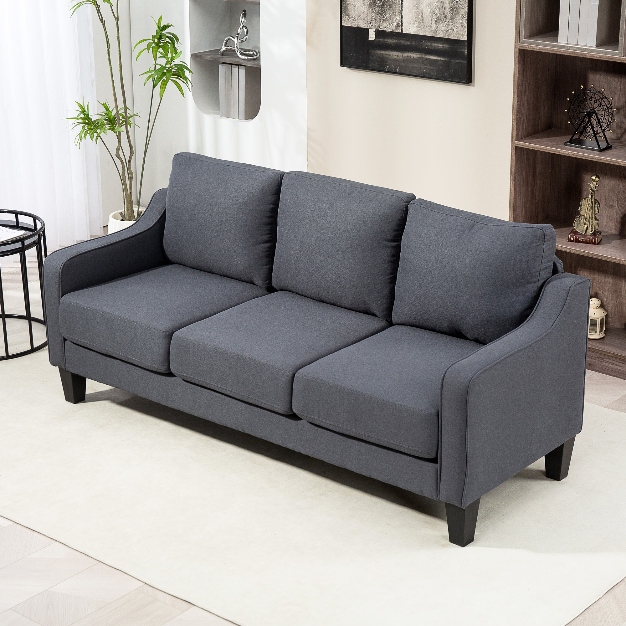 3 Seater Sofa, Modern Couch with Pocket Spring, Linen Upholstered, Thick Padded, Charcoal Grey - Image 6