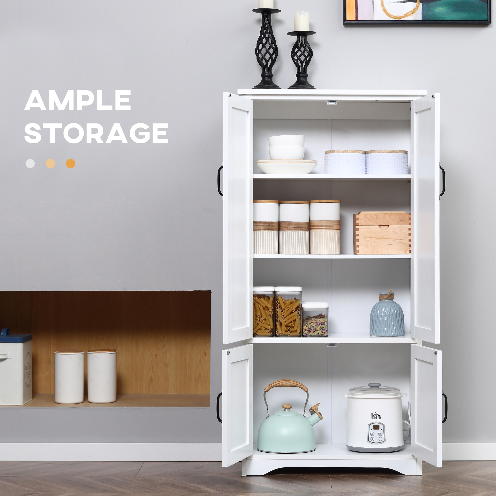 48" 4-Door Storage Cabinet Multi-Storey Large Space Pantry with Adjustable Shelves White - Image 3