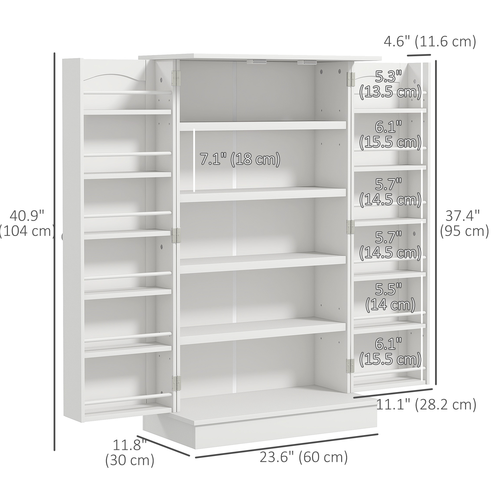 Freestanding Pantry Cabinet 41 Inch Kitchen Pantry with Spice Racks and Adjustable Shelves for Home Use, White - Image 2