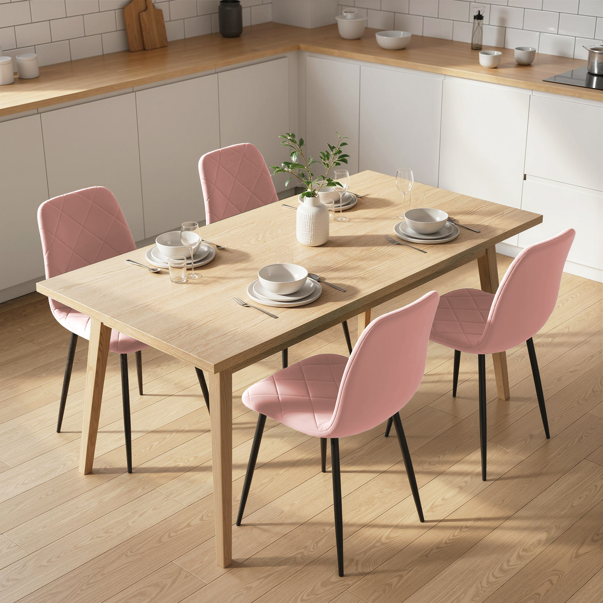 Dining Chairs Set of 4, Upholstered Dining Room Chairs with Steel Legs, Modern Kitchen Chair for Dining Room, Pink - Image 6