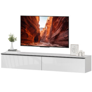 Wall Mounted TV Stand, Floating TV Cabinet with Storage, for TVs up to 80", High Gloss Effect, White
