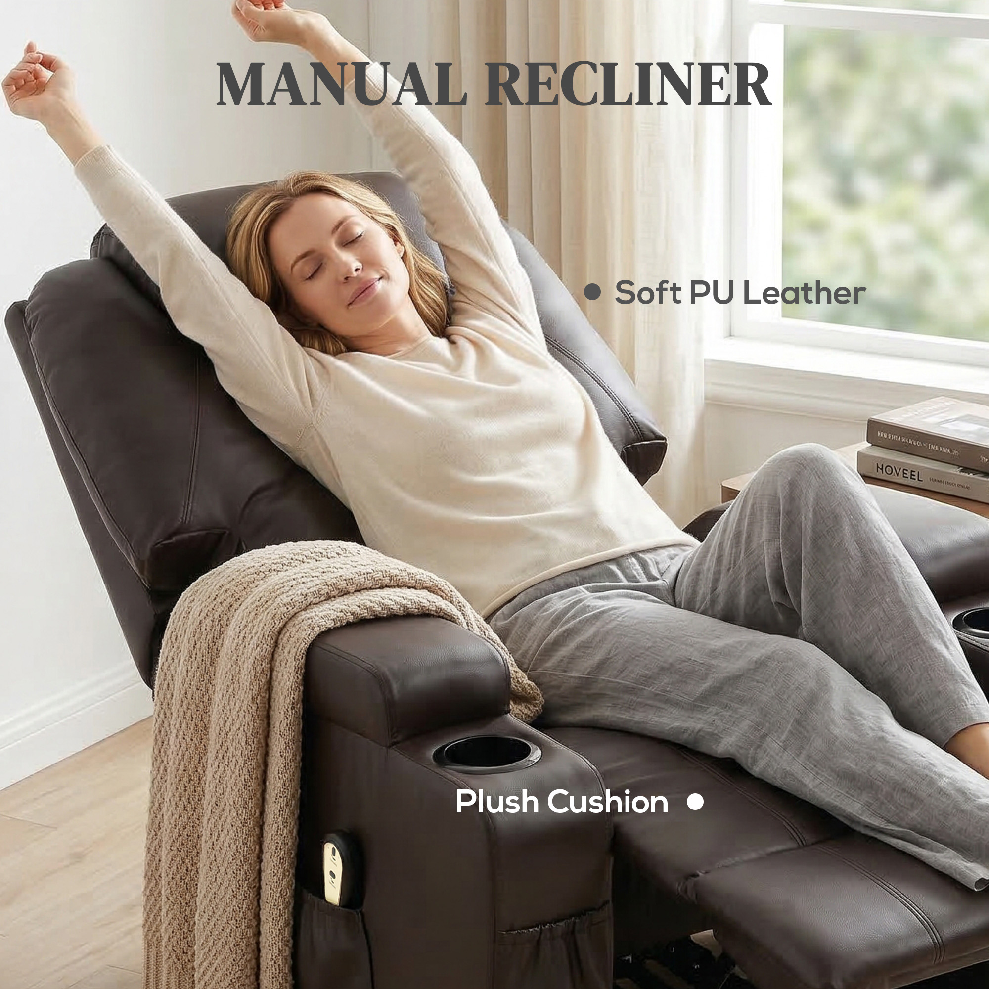 Power Lift Recliner Chair for Elderly, PU Leather Lift Chair with Thick and High Back, Footrest, Remote, Side Pockets, Cup Holders, Reclining Sofa for Living Room, Brown - Image 3