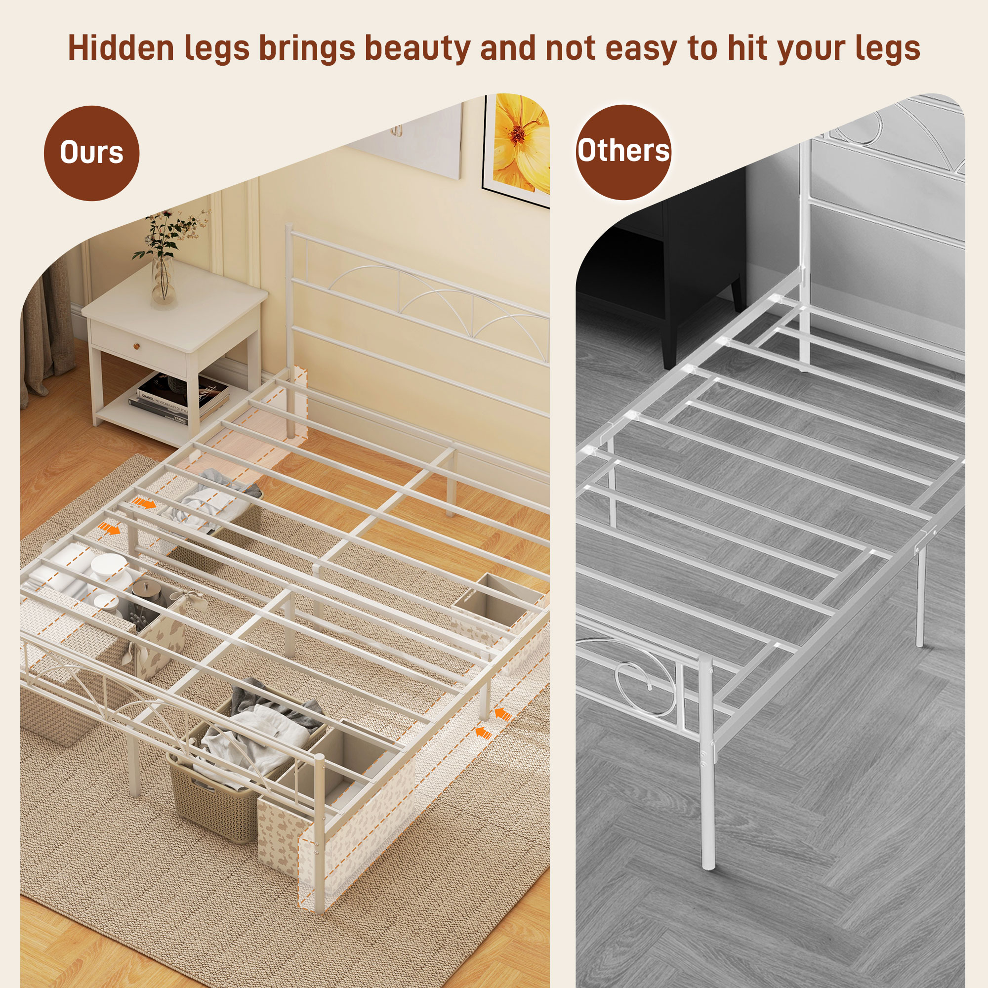 Metal Queen Platform Bed Frame with Headboard, Steel Slat Support, Underbed Storage, No Box Spring Needed, Easy Assembly - Image 5