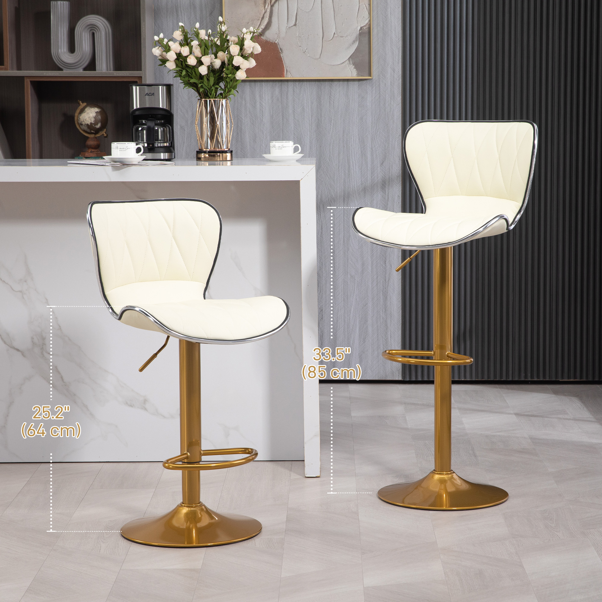 Counter Height Bar Stools Set of 2, Adjustable Height Bar Chairs with Swivel Seat, PU Leather Upholstery - Image 2