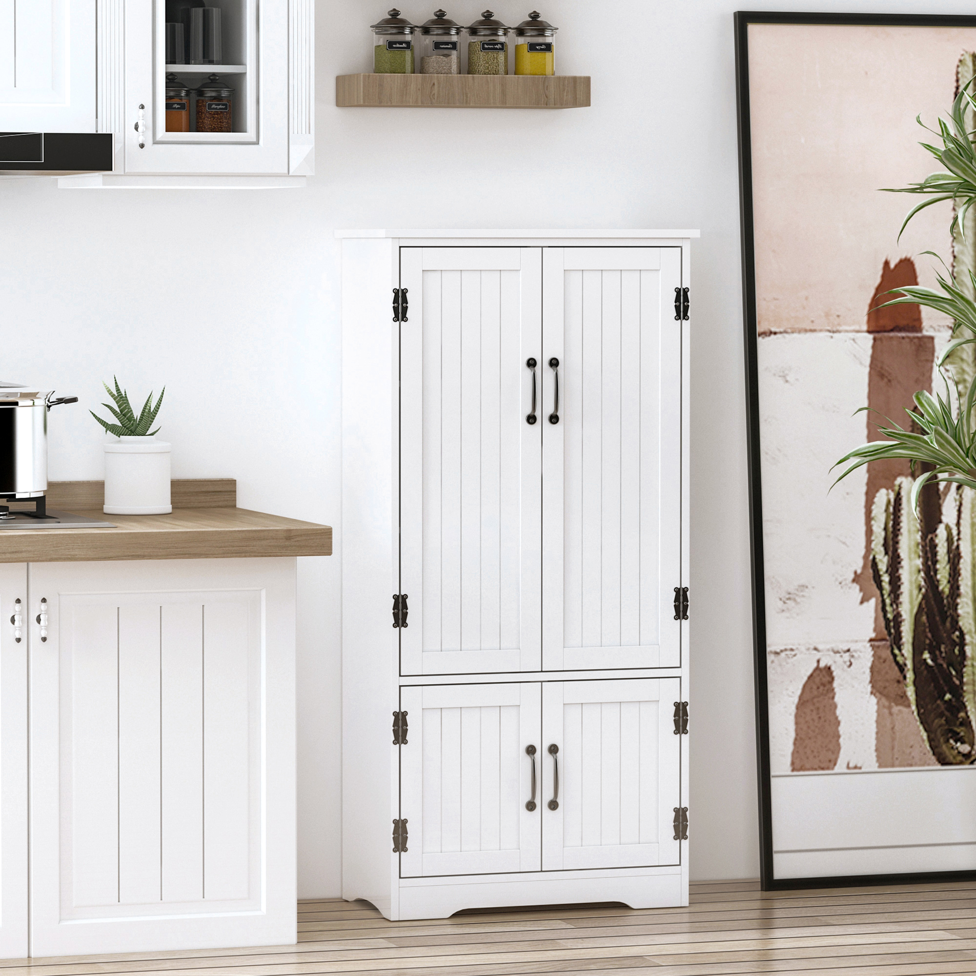 48" 4-Door Storage Cabinet Multi-Storey Large Space Pantry with Adjustable Shelves White - Image 6