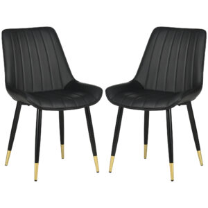 Dining Chairs Set of 2, Modern Kitchen Chair with PU Leather Upholstery and Steel Legs for Living Room, Bedroom, Black