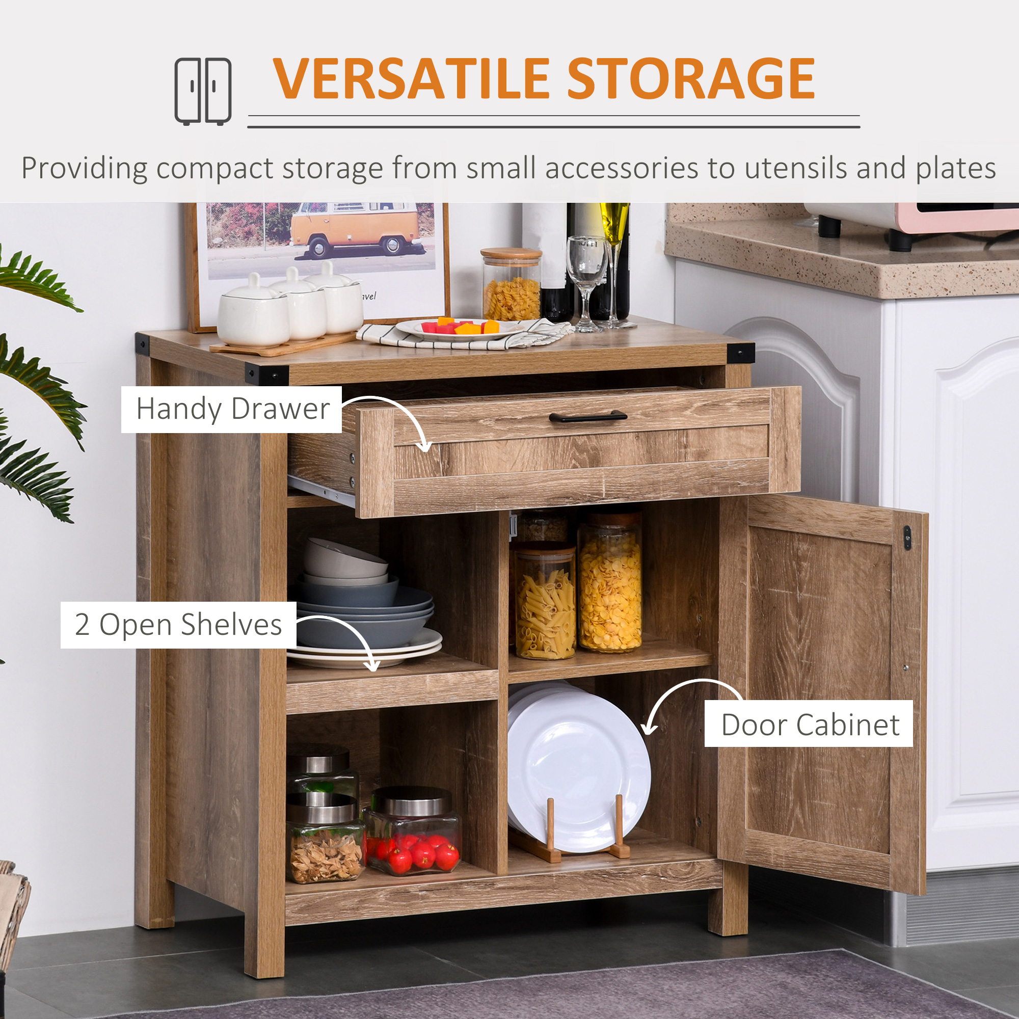 Rustic Barn Door Storage Cabinet Modern Farmhouse Buffet Sideboard for Kitchen and Dining Room, Light Oak - Image 3