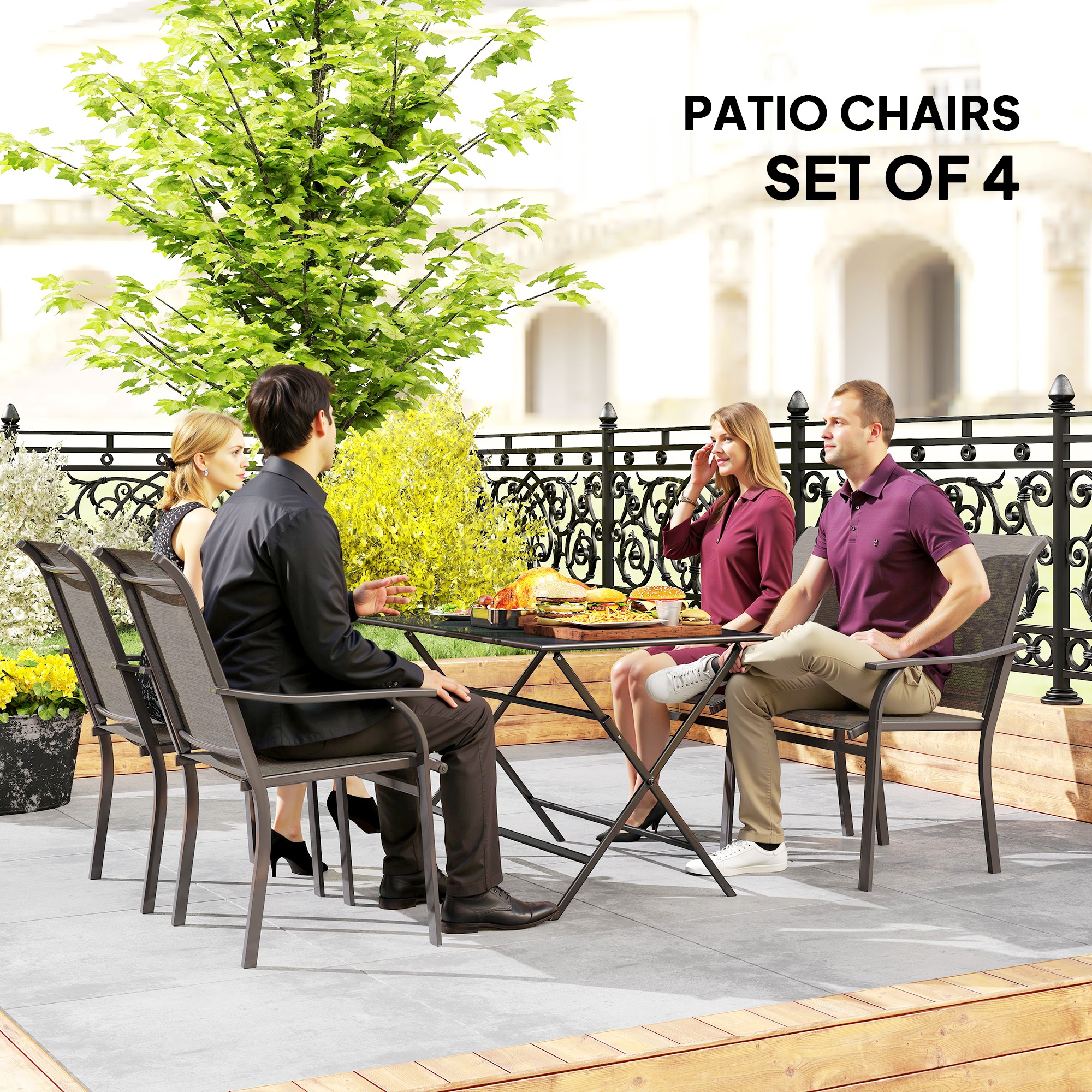 Patio Chairs Set of 4 with Armrest and High Backrest, for Backyard, Balcony, Porch, Poolside, Deck, Garden, Brown - Image 2