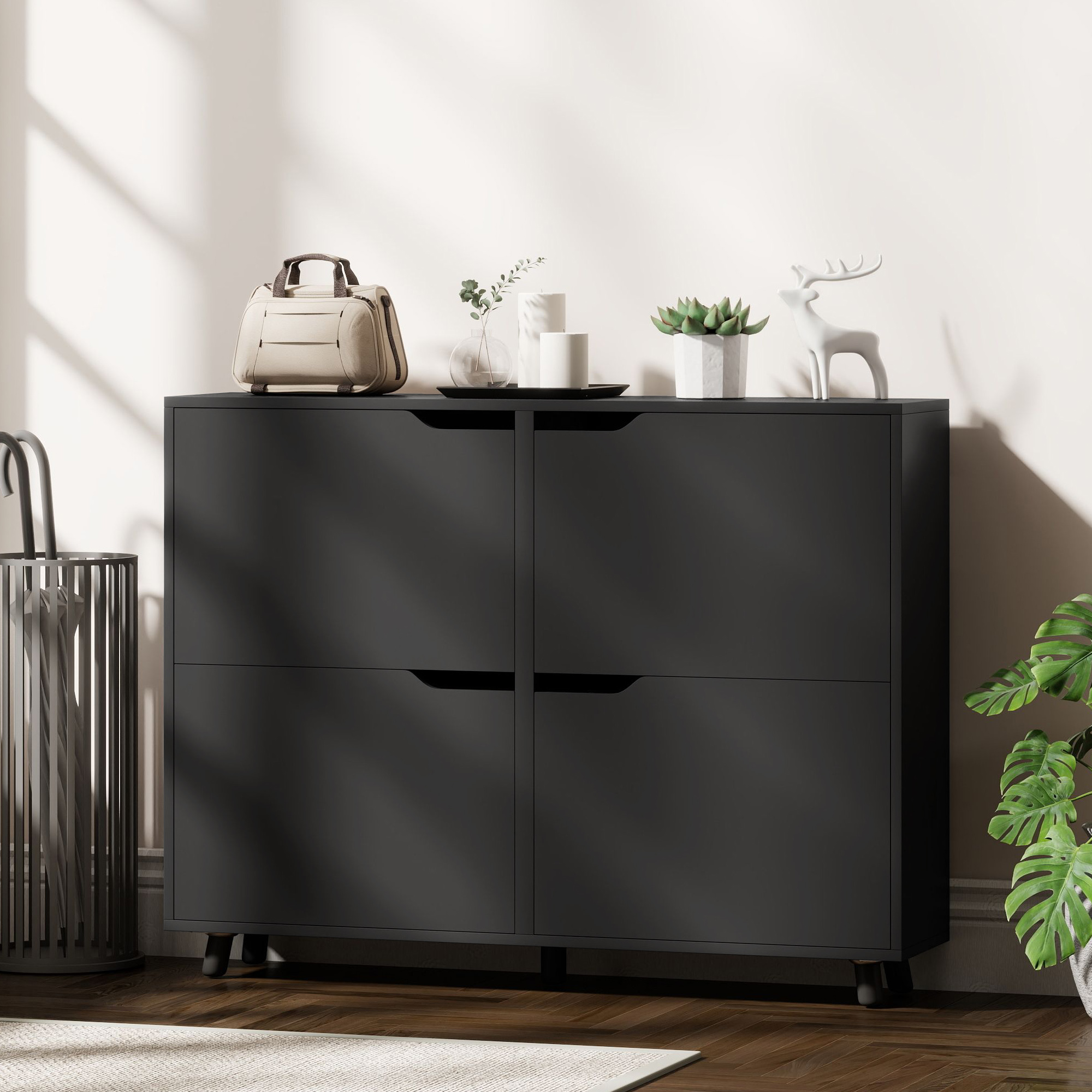 Narrow Shoe Cabinet, Shoe Storage Cabinet with 4 Flip Drawers and Adjustable Shelves for 16 Pairs of Shoes, Black - Image 6