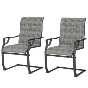 C Spring Motion Patio Chairs Set of 2 with Curved High Backrest, Armrest, All Weather Breathable Fabric, Metal Frame