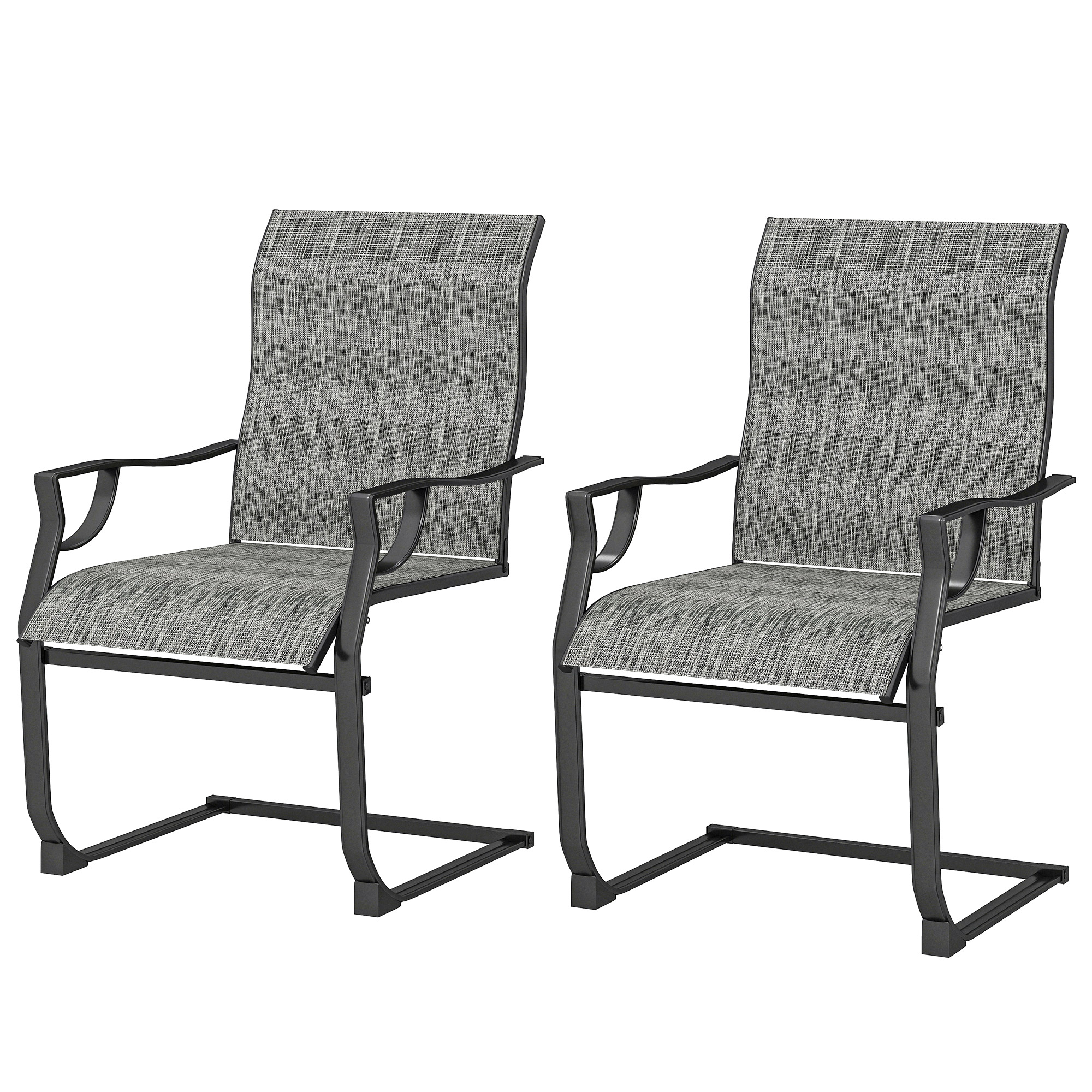 C Spring Motion Patio Chairs Set of 2 with Curved High Backrest, Armrest, All Weather Breathable Fabric, Metal Frame
