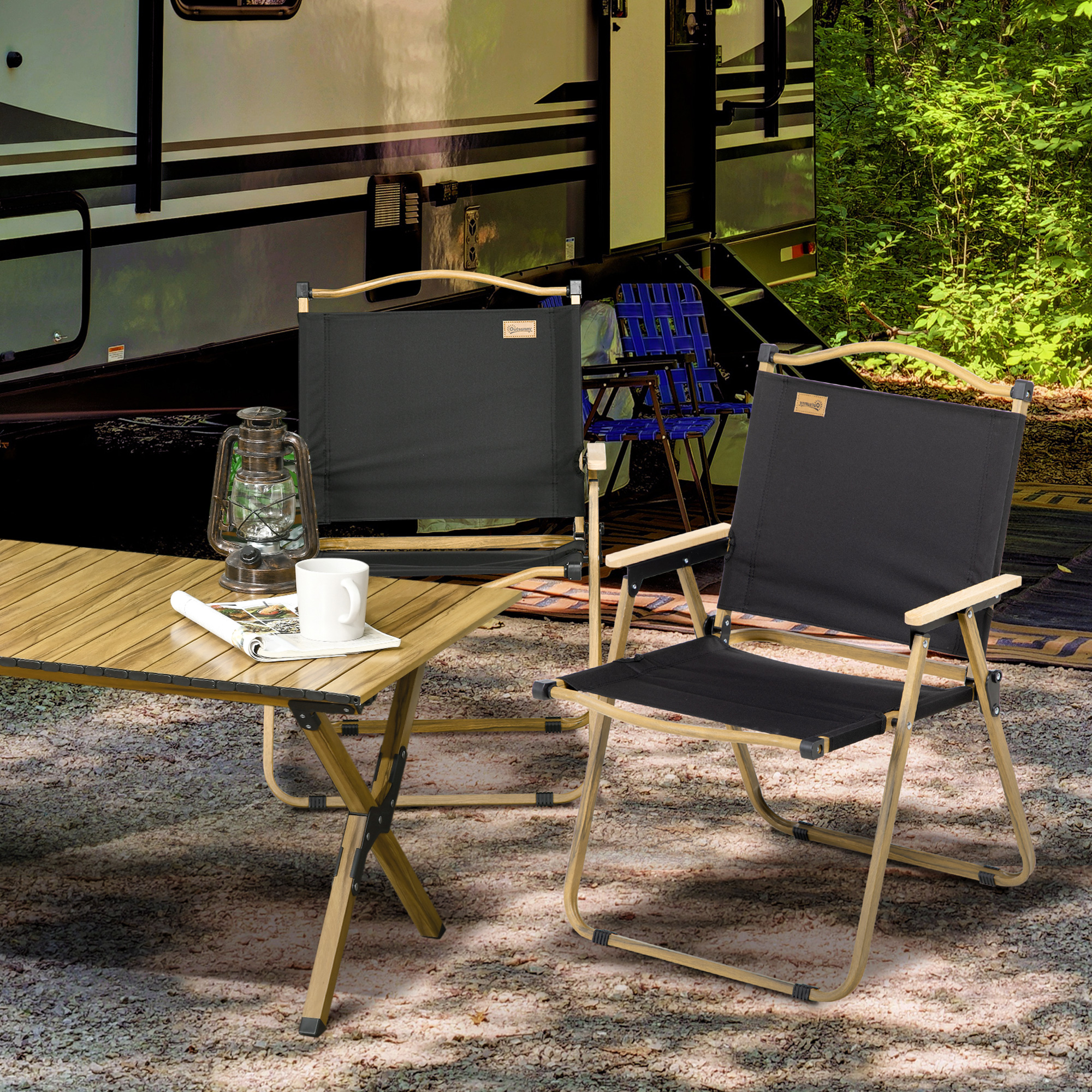 Set of 2 Camping Chair, Lightweight Folding Chair, Portable Armchairs, Excellent for Festivals, Fishing, Beach and Hiking, Black - Image 6