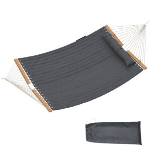 Outdoor Hammock Padded Camping Hammock with Pillow & Spreader Bars 200 x 140 cm Grey