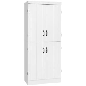 70" 4-Door Storage Cabinet, Freestanding Pantry Cabinet with Adjustable Shelves for Living Room, White