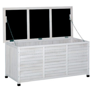75 Gallon Wooden Storage Box patio Deck Box Bench, Garden Backyard Outdoor Storage Container with Aerating Gap & Weather-Fighting Finish, White