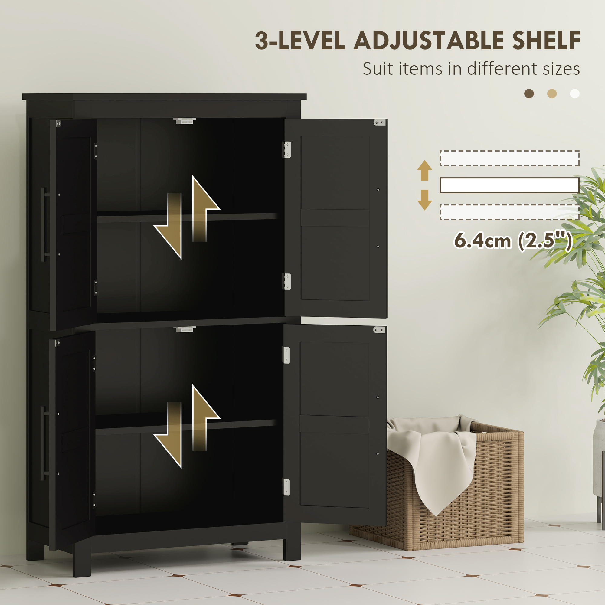 Farmhouse Bathroom Storage Cabinet, Bathroom Floor Cabinet with Barn Doors and Adjustable Shelf, Black - Image 3