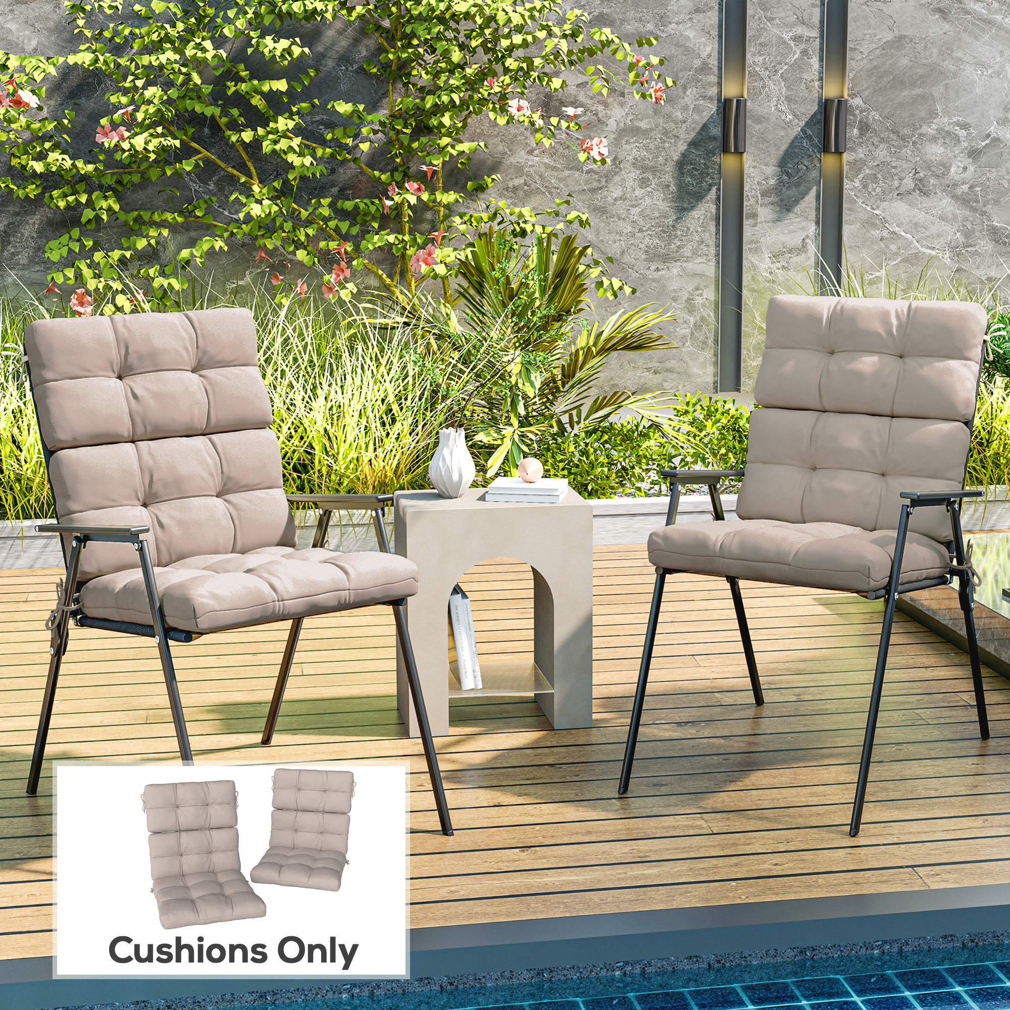 2-Piece Back Seat Cushion Replacement, Outdoor Patio Chair Cushions Set with Ties, Button Tufted, Beige - Image 6