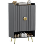 Entryway Shoe Storage Cabinet, Narrow Shoe Cabinet with Adjustable Shelves and Open Shelf for 15 Pairs of Shoes, Grey