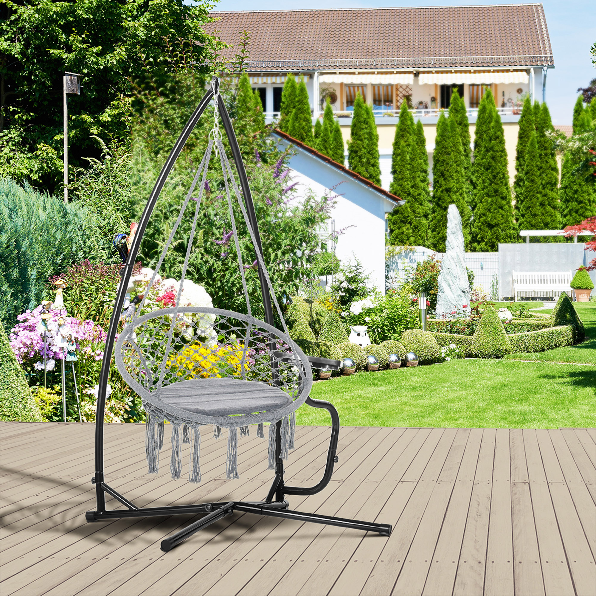 Hammock Chair Stand Only, Metal C-Stand for Hanging Hammock Chair with Tray for Indoor, Outdoor, Porch, Patio, Black - Image 6