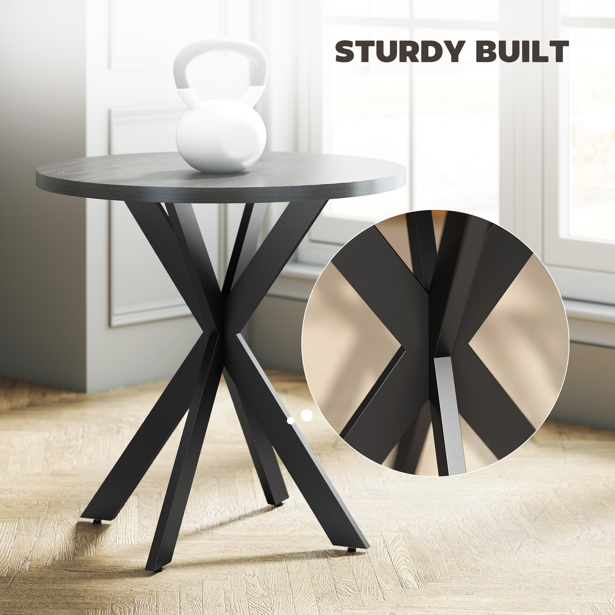 29" Dining Table, Contemporary Round Kitchen Table with Steel Legs, Black - Image 4
