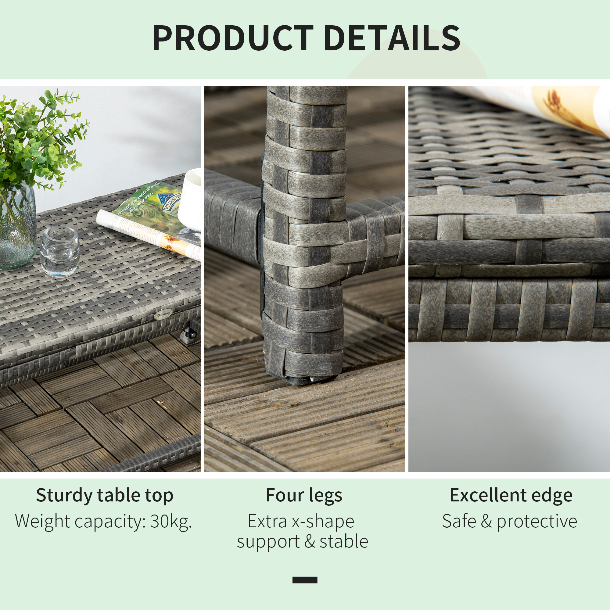 Patio Rattan End Table, Outdoor Side Table with Full Woven Table Top for Garden, Balcony, Mixed Grey - Image 4