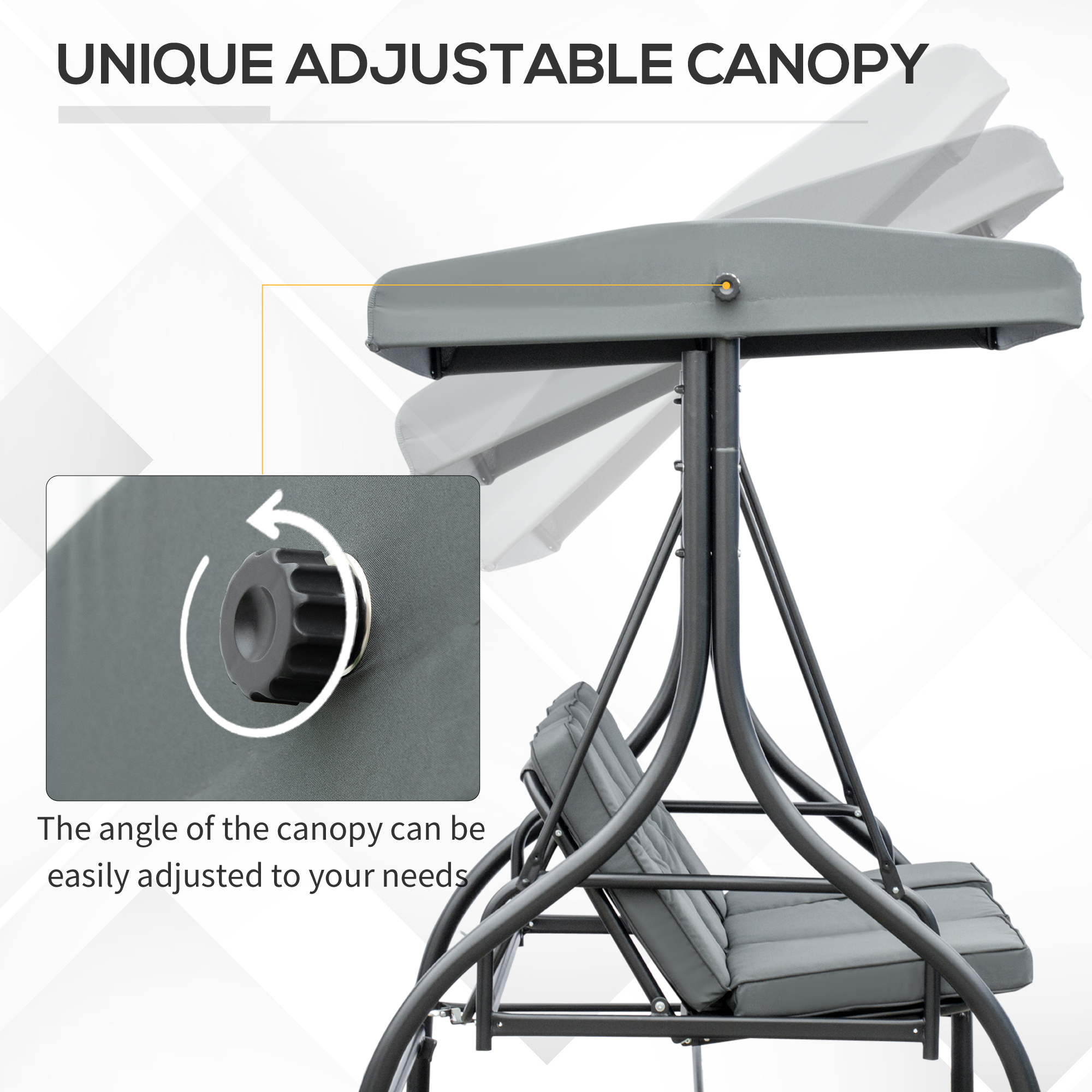 Convertible Patio Swing Bed with Canopy and Cushions, 3 Seater Porch Swing for Outdoor, Backyard, Garden, Dark Grey - Image 2