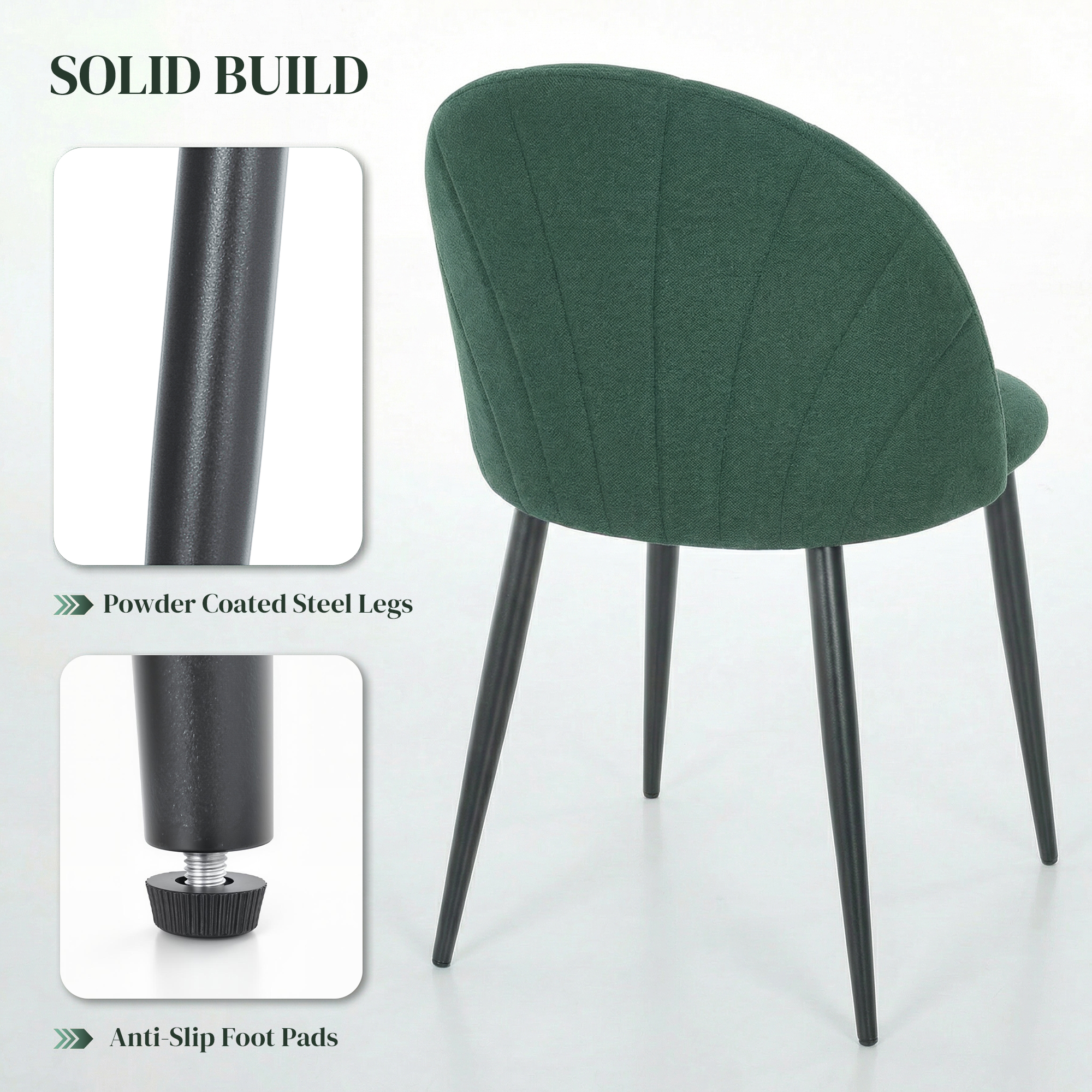 Modern Dining Chairs Set of 4, Upholstered Dining Room Chairs with Metal Legs, Shell Backrest, Padded Seat, Green - Image 4