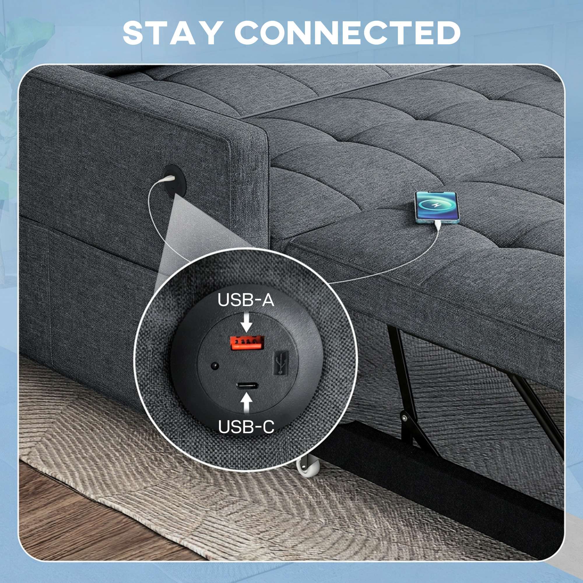 Pull Out Sofa Bed, Sleeper Sofa Couch with USB Ports, Small Linen Loveseat Futon Couch for Living Room, Dark Grey - Image 4